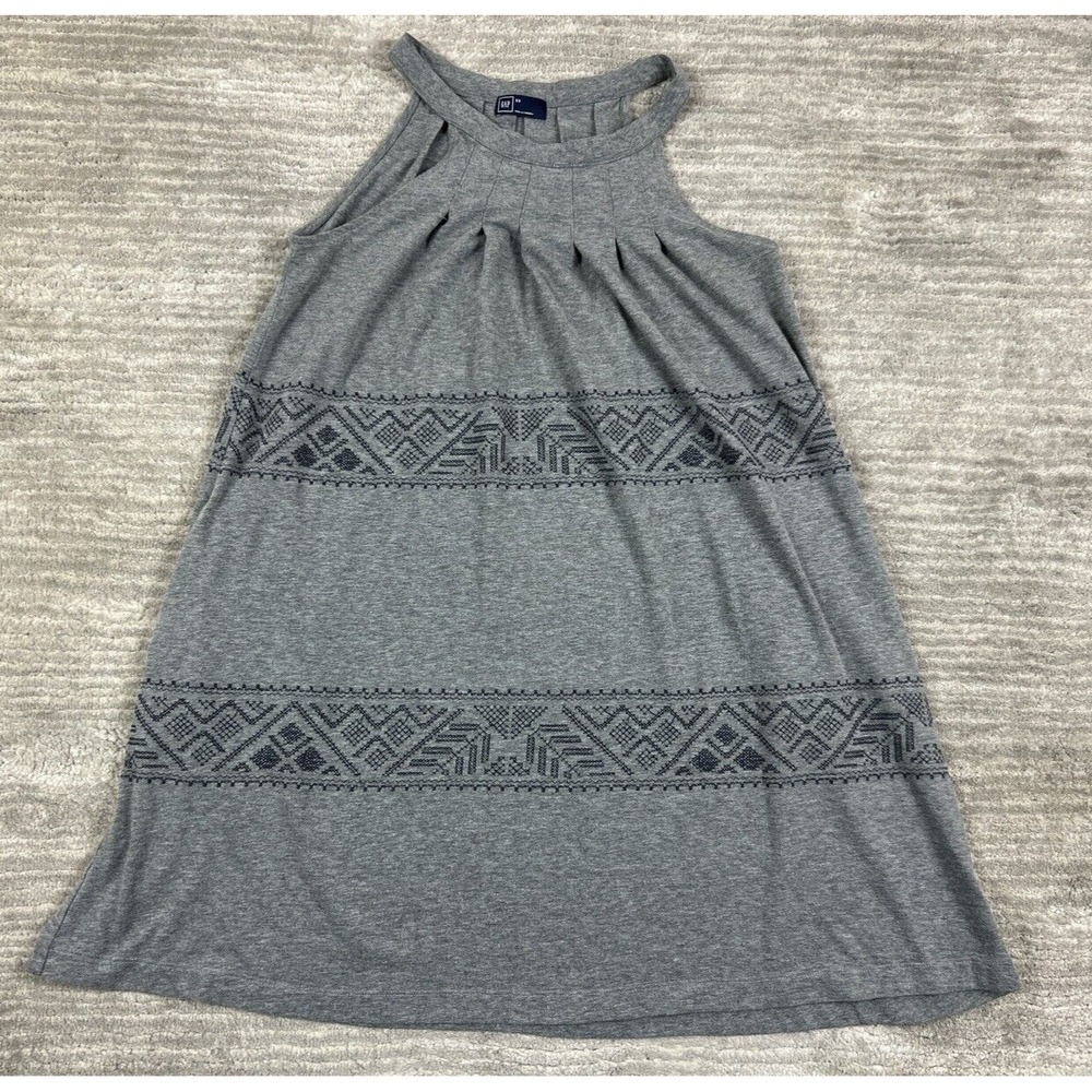 Gap Dress Women XS Gray Halter Neck Sleeveless Geometric Embroidered A-Line Mini